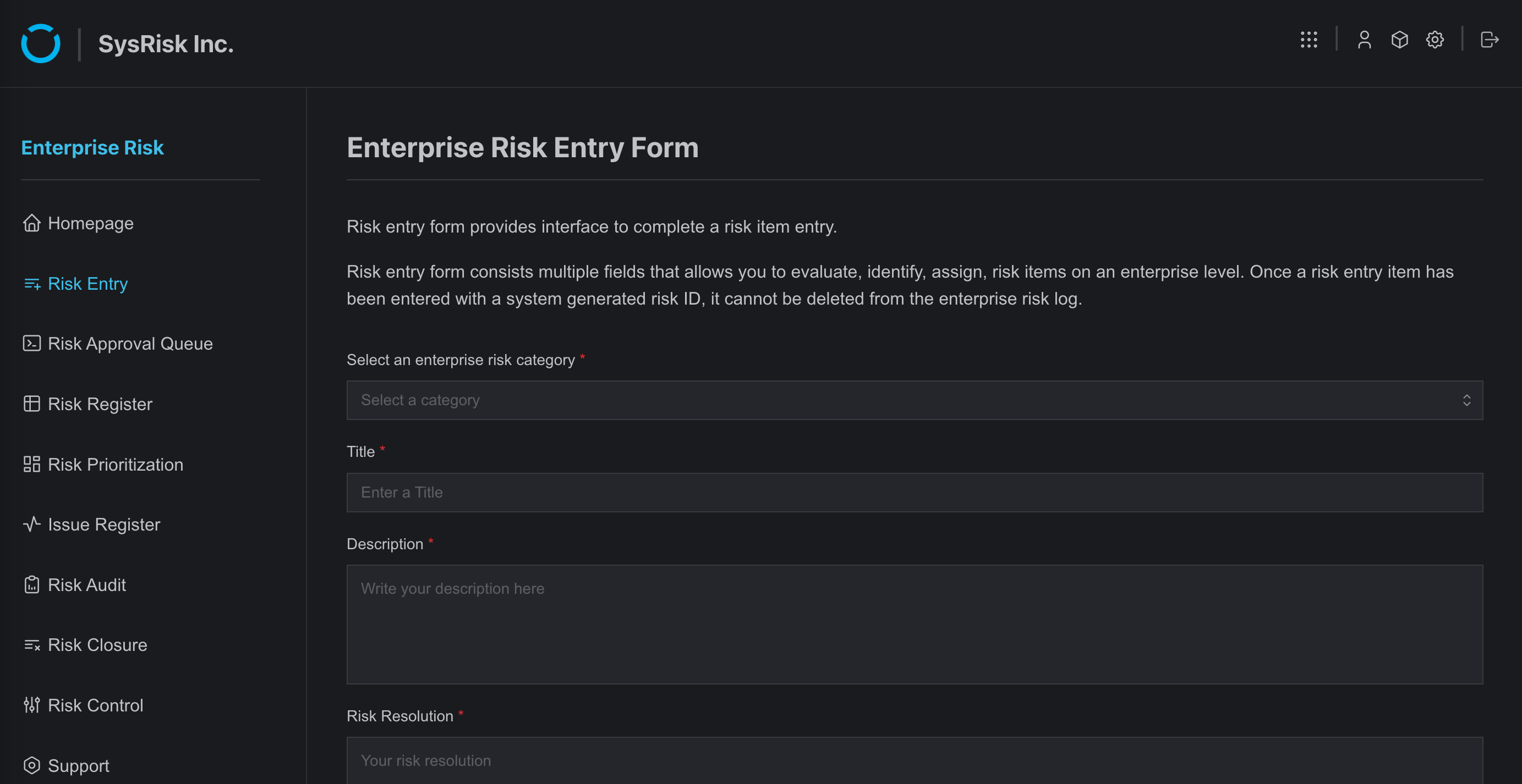 Risk Entry Creation, Edit, and Approval
