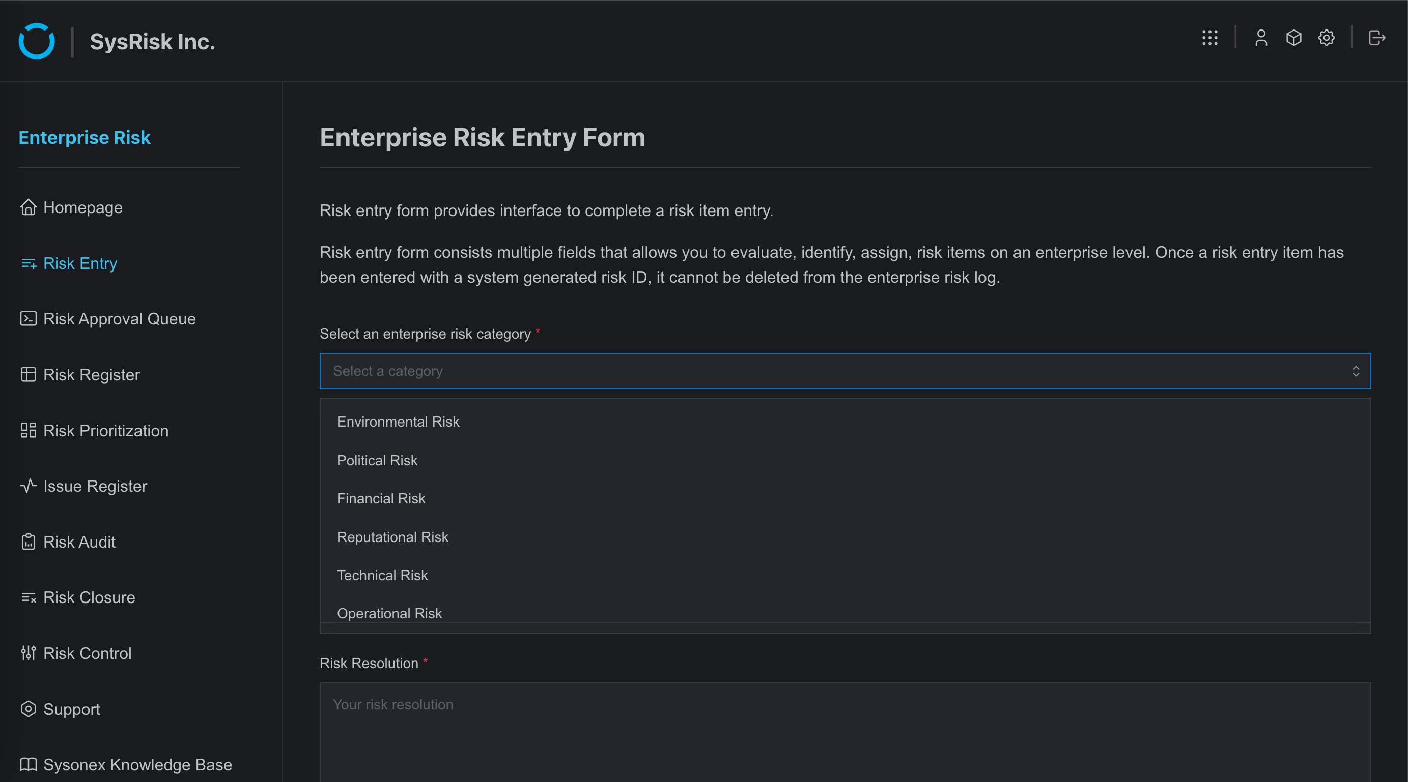 Risk Entry Creation, Edit, and Approval
