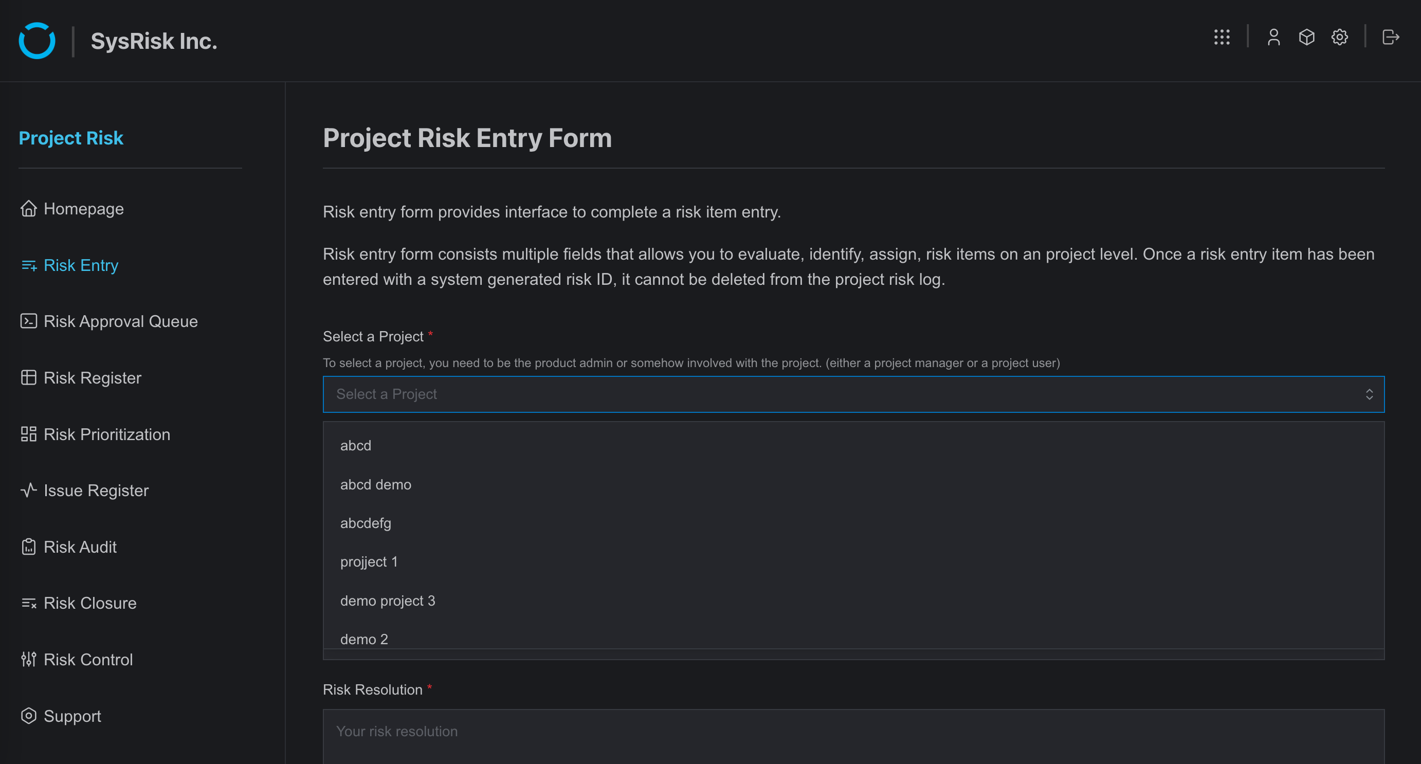 Risk Entry Creation, Edit, and Approval
